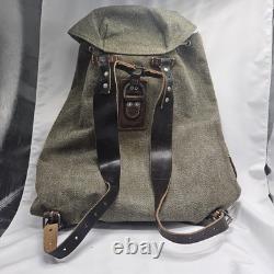 Vintage Swiss Army Military Backpack Rucksack Canvas Leather Salt & Pepper 1968