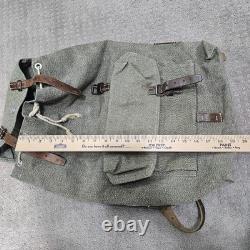 Vintage Swiss Army Military Backpack Rucksack Canvas Leather Salt & Pepper 1968