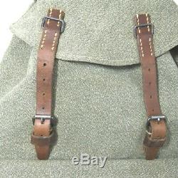 Vintage Swiss Army Military Backpack Rucksack Salt Pepper Leather Canvas Bag 54
