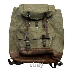 Vintage Swiss Army Military Backpack Rucksack Salt and Pepper Canvas & Leather