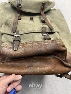 Vintage Swiss Army Military Backpack Rucksack Salt and Pepper Canvas & Leather