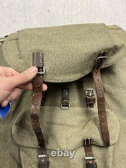 Vintage Swiss Army Military Backpack Rucksack Salt and Pepper Canvas & Leather