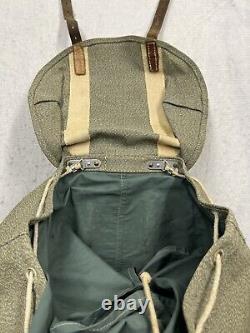 Vintage Swiss Army Military Backpack Rucksack Salt and Pepper Canvas & Leather