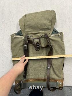 Vintage Swiss Army Military Backpack Rucksack Salt and Pepper Canvas & Leather