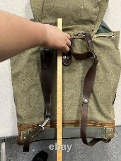 Vintage Swiss Army Military Backpack Rucksack Salt and Pepper Canvas & Leather