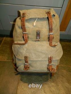 Vintage Swiss Army Military Backpack Rucksack Salt and Pepper Canvas Leather Bag