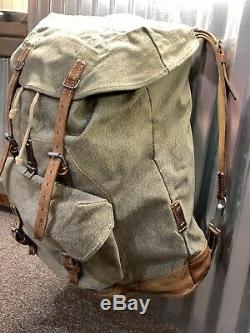 Vintage Swiss Army Military Backpack Rucksack Salt and Pepper Leather Canvas Bag
