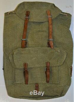 Vintage Swiss Army Military Backpack Salt/Pepper Leather Canvas Bag LOOK! (RCR)
