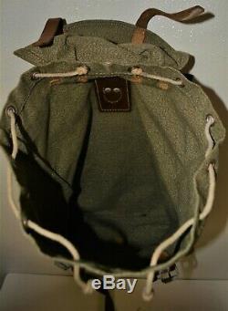 Vintage Swiss Army Military Backpack Salt/Pepper Leather Canvas Bag LOOK! (RCR)