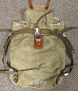 Vintage Swiss Army Military Backpack Salt & Pepper Leather Canvas Rucksack Bag