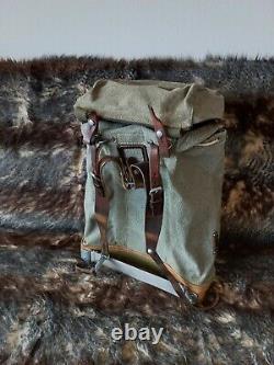 Vintage Swiss Army Military Mountain Backpack & BAG Leather Canvas Salt & Pepper