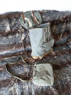 Vintage Swiss Army Military Mountain Backpack & BAG Leather Canvas Salt & Pepper