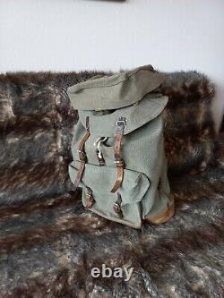 Vintage Swiss Army Military Mountain Backpack & BAG Leather Canvas Salt & Pepper