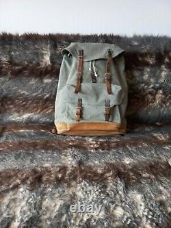 Vintage Swiss Army Military Mountain Backpack & BAG Leather Canvas Salt & Pepper