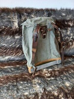 Vintage Swiss Army Military Mountain Backpack & BAG Leather Canvas Salt & Pepper