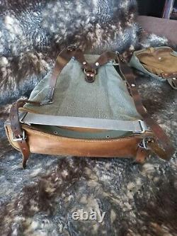 Vintage Swiss Army Military Mountain Backpack & BAG Leather Canvas Salt & Pepper