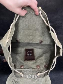 Vintage Swiss Army Military Mountain Backpack Canvas Leather Salt & Pepper 1958