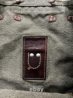 Vintage Swiss Army Military Mountain Backpack Canvas Leather Salt & Pepper 1958