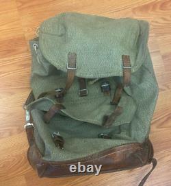 Vintage Swiss Army Military Mountain Backpack Leather Canvas Rucksack Pack