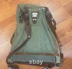 Vintage Swiss Army Military Mountain Backpack Leather Canvas Rucksack Pack