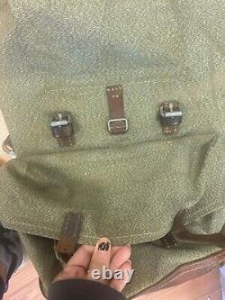 Vintage Swiss Army Military Mountain Backpack Leather Canvas Rucksack Pack