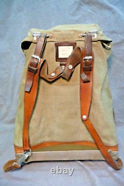 Vintage Swiss Army Military Mountain Backpack Leather Canvas Salt & Pepper 65