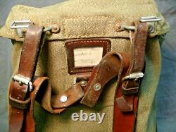 Vintage Swiss Army Military Mountain Backpack Leather Canvas Salt & Pepper 65