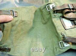 Vintage Swiss Army Military Mountain Backpack Leather Canvas Salt & Pepper 65