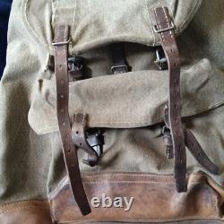 Vintage Swiss Army Military Mountain Backpack Rucksack Leather Canvas post WW2
