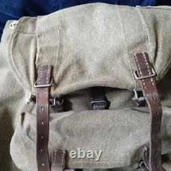 Vintage Swiss Army Military Mountain Backpack Rucksack Leather Canvas post WW2