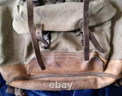Vintage Swiss Army Military Mountain Backpack Rucksack Leather Canvas post WW2