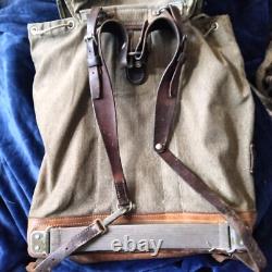Vintage Swiss Army Military Mountain Backpack Rucksack Leather Canvas post WW2
