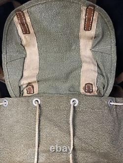 Vintage Swiss Army Military Mountain Backpack Salt&Pepper Leather Canvas 1955