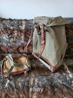 Vintage Swiss Army Military Mountain Backpack and BAG Leather Canvas Salt Pepper