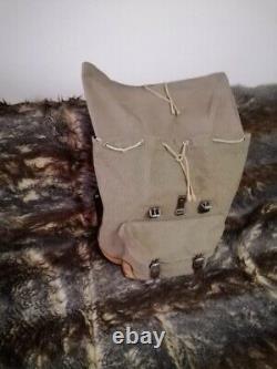 Vintage Swiss Army Military Mountain Pioneer Backpack Salt Pepper Leather Canvas