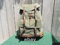 Vintage Swiss Army Military Salt & Pepper Canvas Leather 70 Praz Backpack Bag