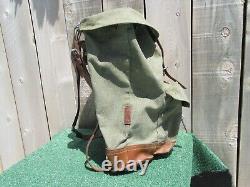 Vintage Swiss Army Military Salt & Pepper Canvas Leather 70 Praz Backpack Bag