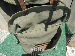 Vintage Swiss Army Military Salt & Pepper Canvas Leather 70 Praz Backpack Bag