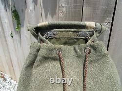 Vintage Swiss Army Military Salt & Pepper Canvas Leather 70 Praz Backpack Bag