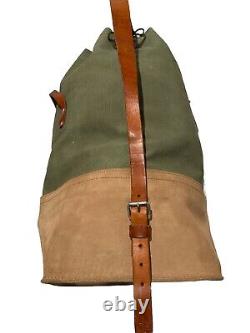 Vintage Swiss Army Military Sea Sack Deployment Canvas Leather Duffle Bag