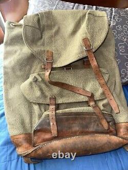 Vintage Swiss Army Military Switzerland rucksack backpack 1972 Leather Canvas