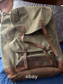 Vintage Swiss Army Military Switzerland rucksack backpack 1972 Leather Canvas