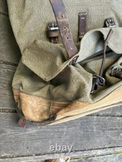 Vintage Swiss Army Military rucksack backpack Leather Canvas