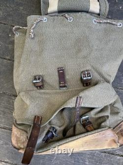 Vintage Swiss Army Military rucksack backpack Leather Canvas