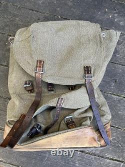 Vintage Swiss Army Military rucksack backpack Leather Canvas