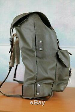 Vintage Swiss Army Rubberized Military Backpack Leather Bottom and Straps 1980