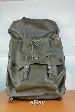 Vintage Swiss Army Rubberized Military Backpack Leather Bottom and Straps 1980