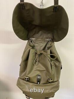 Vintage Swiss Army Rubberized Military Backpack Leather Straps 1984 Camping Mil