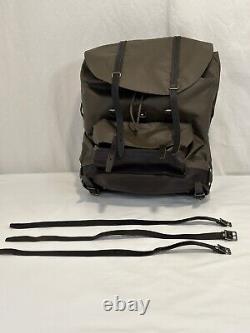 Vintage Swiss Army Rubberized Military Backpack Leather Straps 1986 Camping Mil