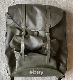 Vintage Swiss Army Rubberized Mountain Military Rucksack Backpack Leather Straps